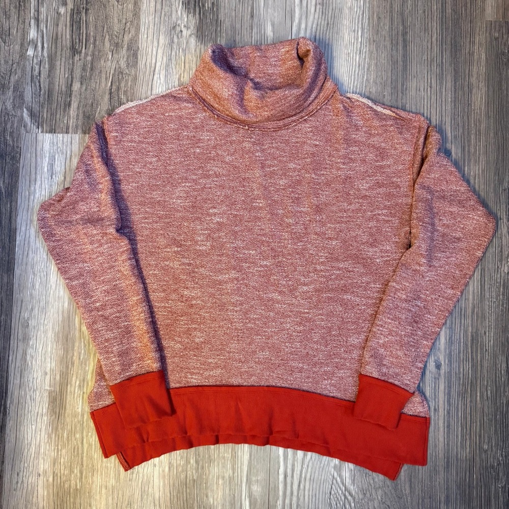 PEACE LOVE WORLD Rust Orange Cowl Neck‎ Sweatshirt Womens XS Thumbhole Cuffs